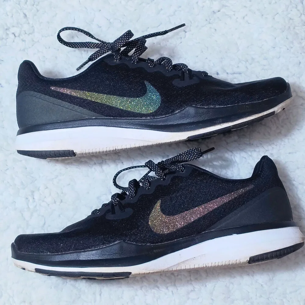Nike In-Season TR 7 Black with Metallic Swoosh Training Shoes Women's Size 8.5